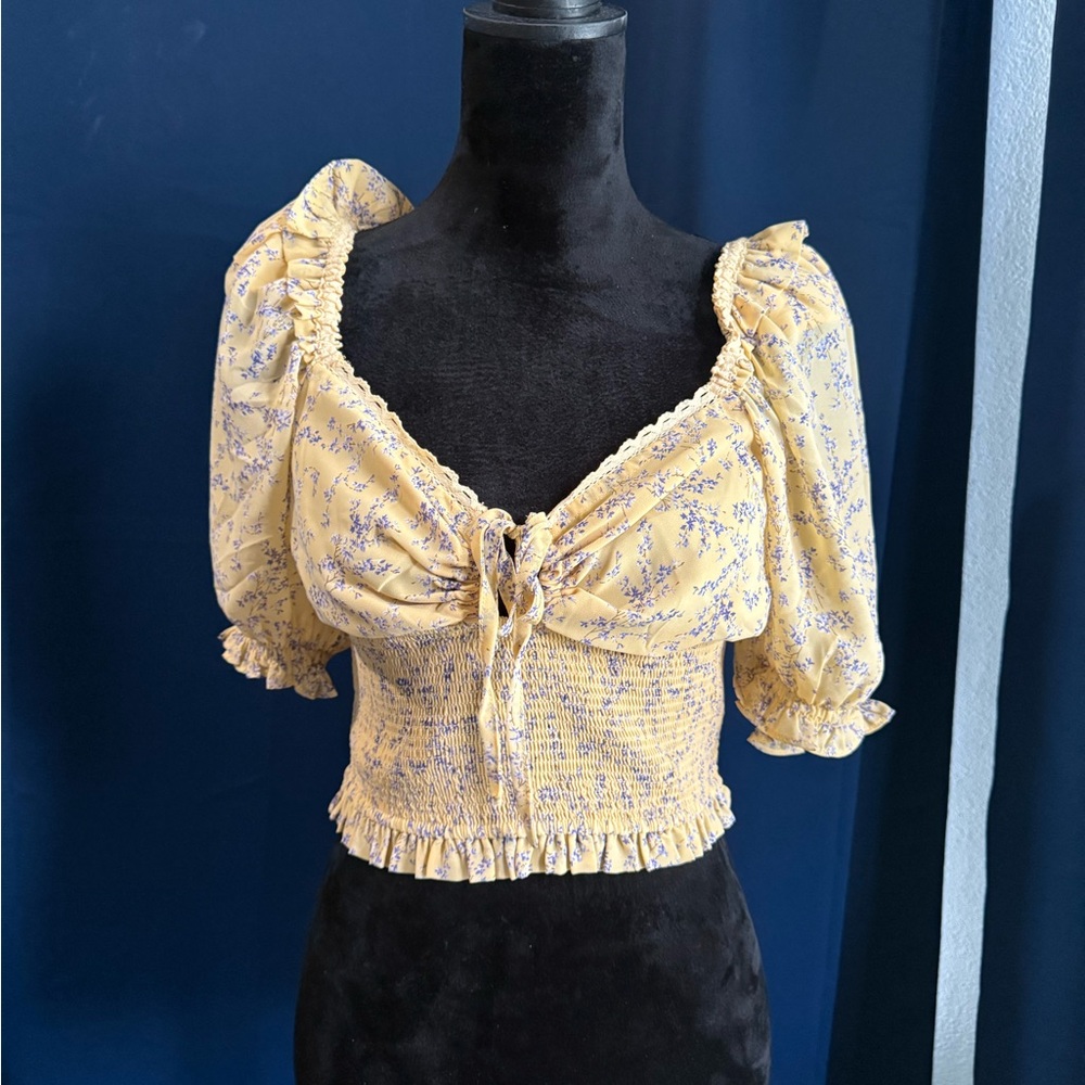 Endless Rose Yellow Floral Chiffon Crop Top